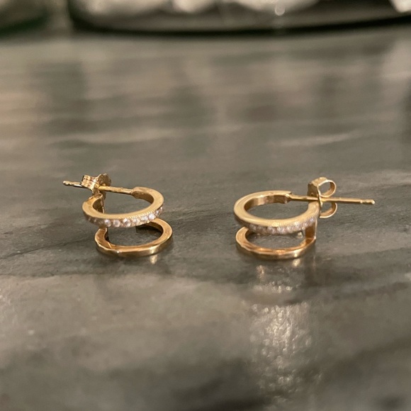 Zoe Chicco 14K PAVE DIAMOND DOUBLE HUGGIE HOOPS - Picture 4 of 5